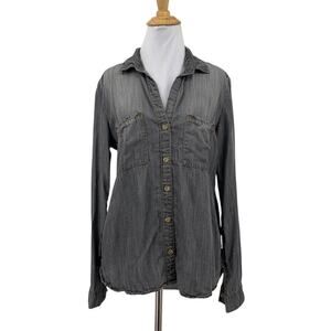 Cloth & Stone Shirt Womens M Medium Gray Chambray Button Up Long Sleeve Pockets